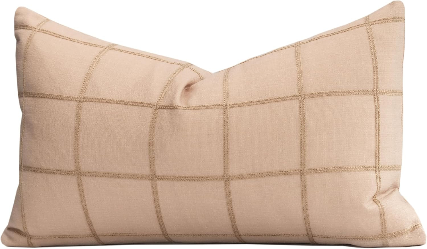 Modern Farmhouse Fall Linen Indoor Outdoor Lumbar Pillow Cover Only, 12"x20" Water Repellent for Patio, Backyard, Couch, Ivory Cream Plaid | Amazon (US)