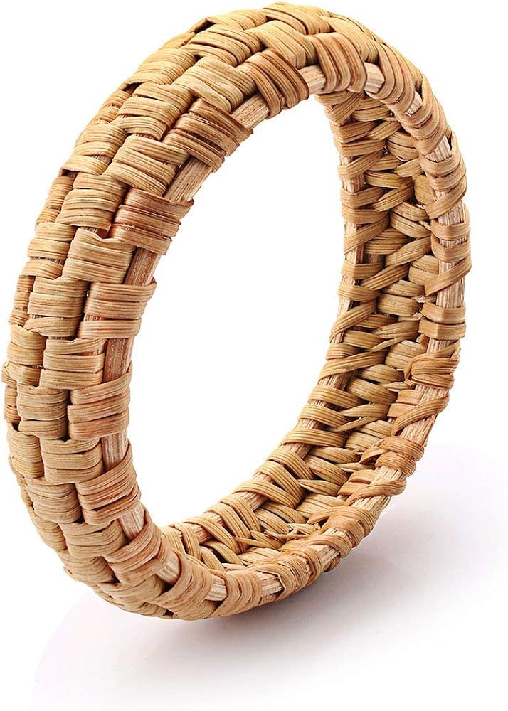 Rattan Bracelet For Women Handmade Lightweight Straw Wicker Braid Woven Bangle Bracelet Statement... | Amazon (US)