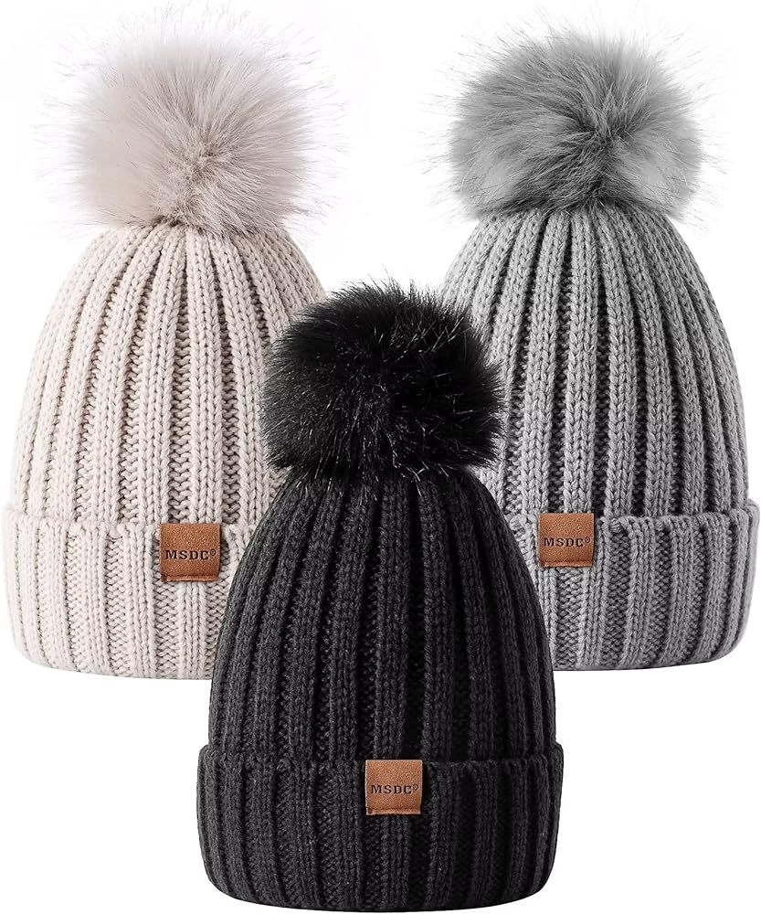 MSDC Beanie for Women with Pom Pom 3 Pack, Winter Hats for Women Fashion Knit Warm Skull Cap, Wom... | Amazon (US)