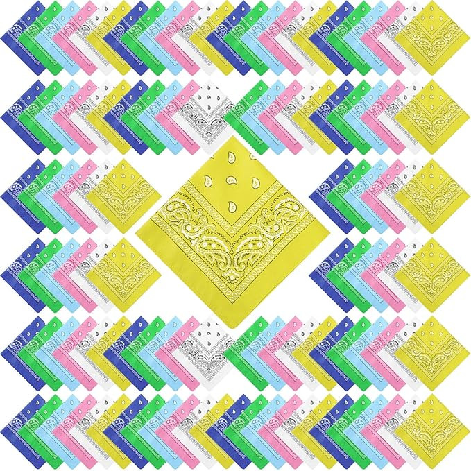 100 Pack Bandanas Unisex Paisley Bandanas Bulk Multi Purpose Cowboy Head Wrap Necktie Face Cover ... | Amazon (US)