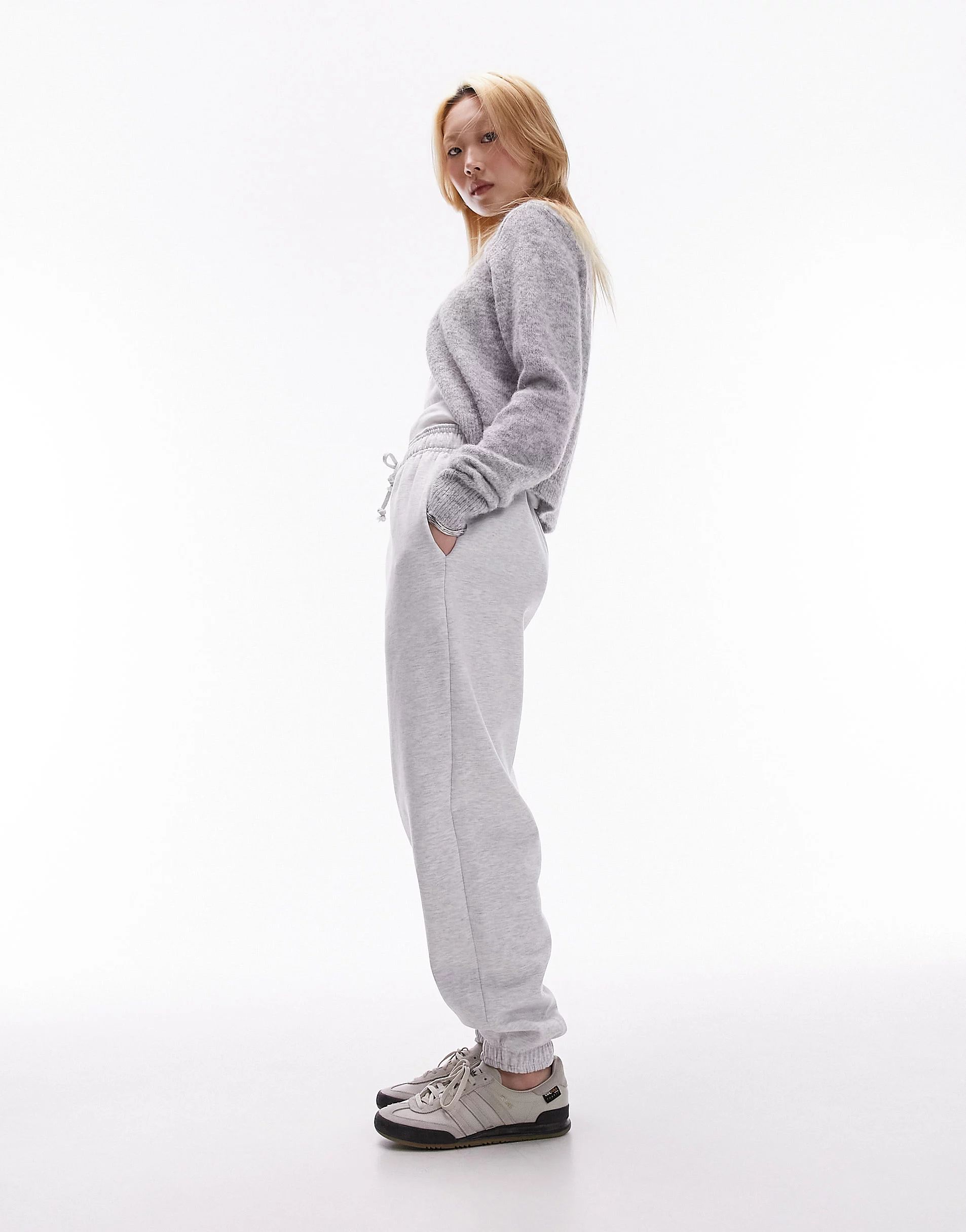 Topshop Petite oversized cuffed sweatpants in gray heather | ASOS (Global)