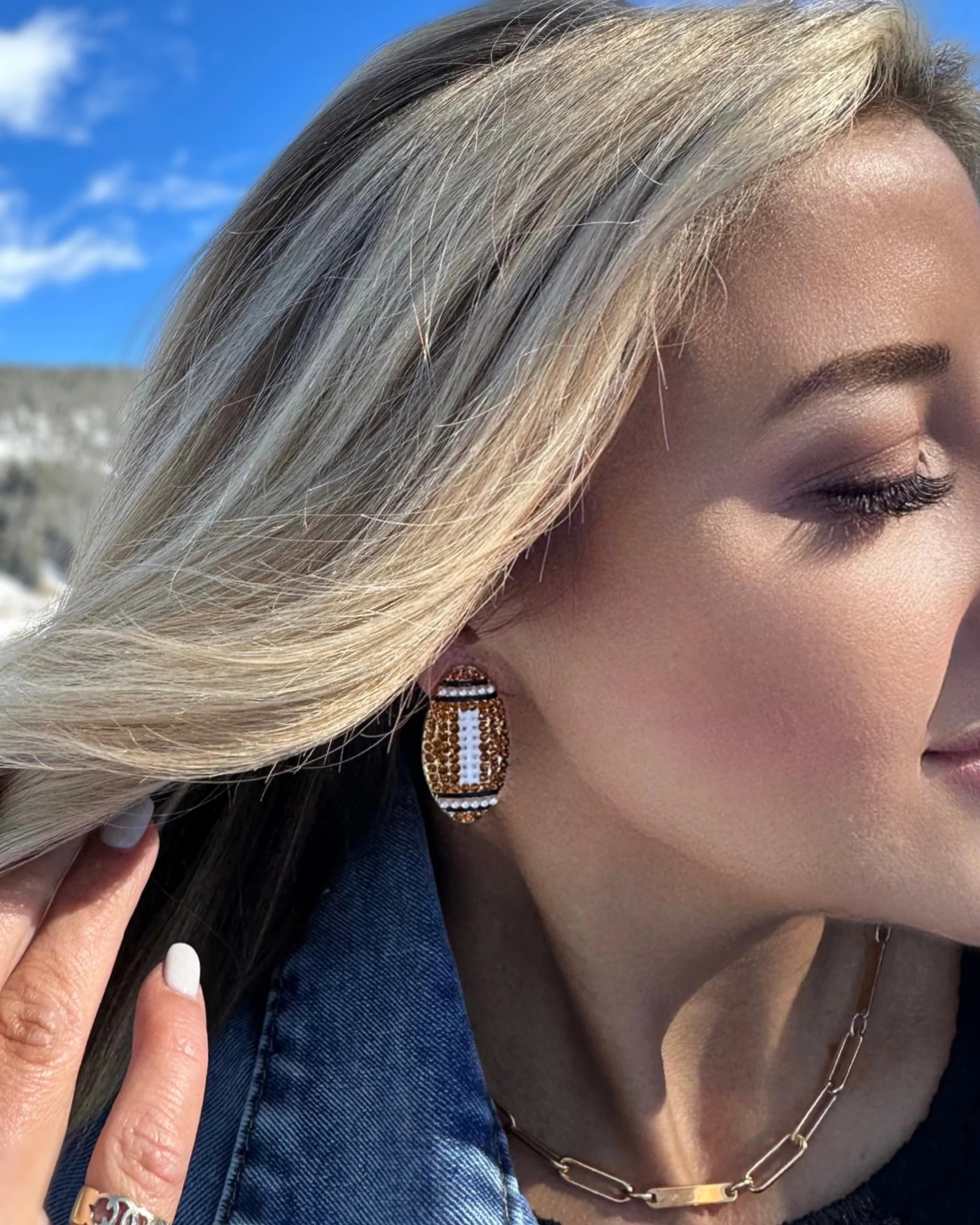 Brown Large Rhinestone Football Earrings | Live Love Gameday®
