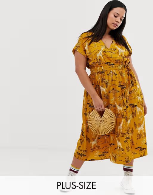 Influence Plus midi wrap dress in safari print | ASOS US