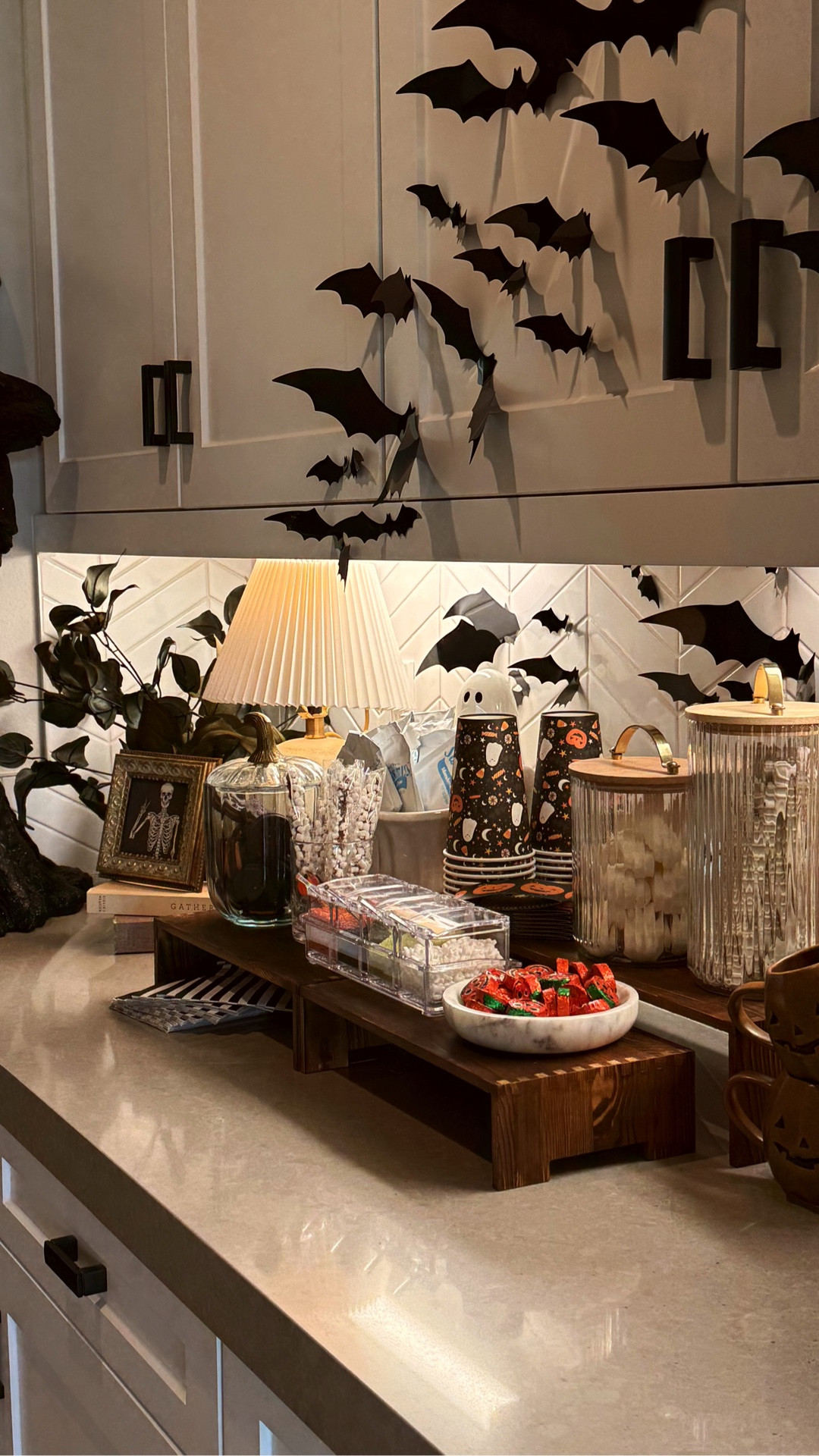 Dye free hot cocoa bar for kids!!! I did this for the Christmas time, and my kids/husband loved it! I thought it would be fun to do it for the upcoming Halloween season. #hotcocoabar #home #homedecor #kitchendecor 
. 
. 
NOTE: Large witch was sourced at Homegoods. Cookies were sourced at Trader Joes (no dye).

#LTKSeasonal #LTKU #LTKHome
