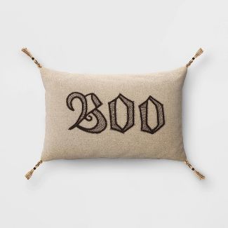 Embroidered 'BOO' Lumbar Throw Pillow Linen/Black - Threshold™ | Target
