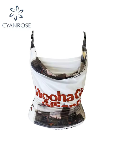 Women Graphic Print White Crop Top Vintage Y2k Camisole Punk Fashion Streetwear Corset Top Sexy O... | AliExpress (US)