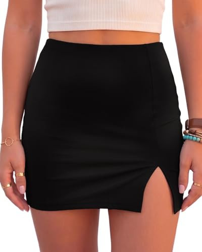 Ropore Women's Black Mini Skirt with Built-in Shorts Side Slit Mid Waisted Bodycon Skirt Y2K Skorts for Women Going Out | Amazon (US)