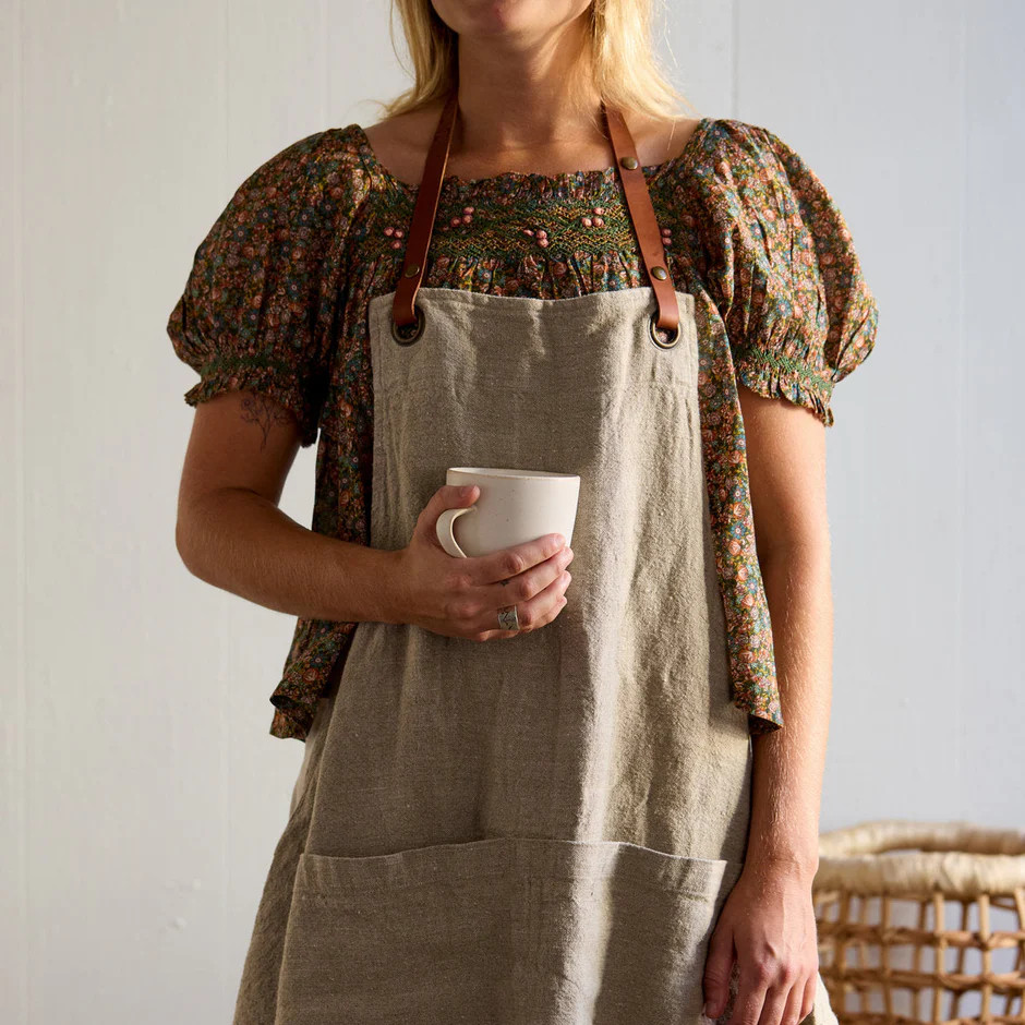 Thoughtfully Crafted Washed Linen & Leather Apron by Bloomist | Bloomist, Inc