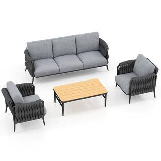 AeroWeave Series 5-Piece Outdoor Patio Conversation Set with Coffee Table and Grey Cushions | The Home Depot