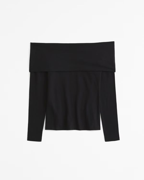 Long-Sleeve Cotton-Blend Seamless Fabric Tuckable Off-The-Shoulder Top | Abercrombie & Fitch (US)