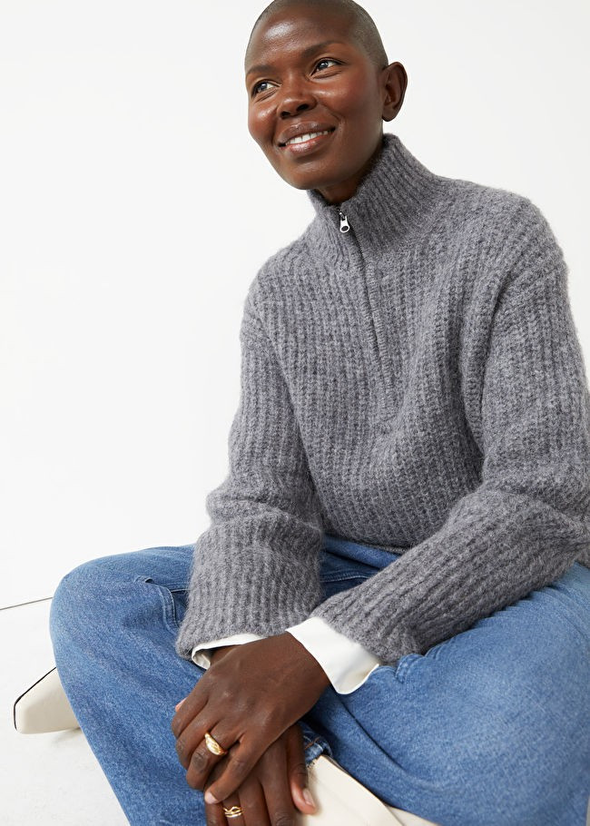 Cable Knit Zip Sweater - Grey - & Other Stories FR | & Other Stories (EU + UK)