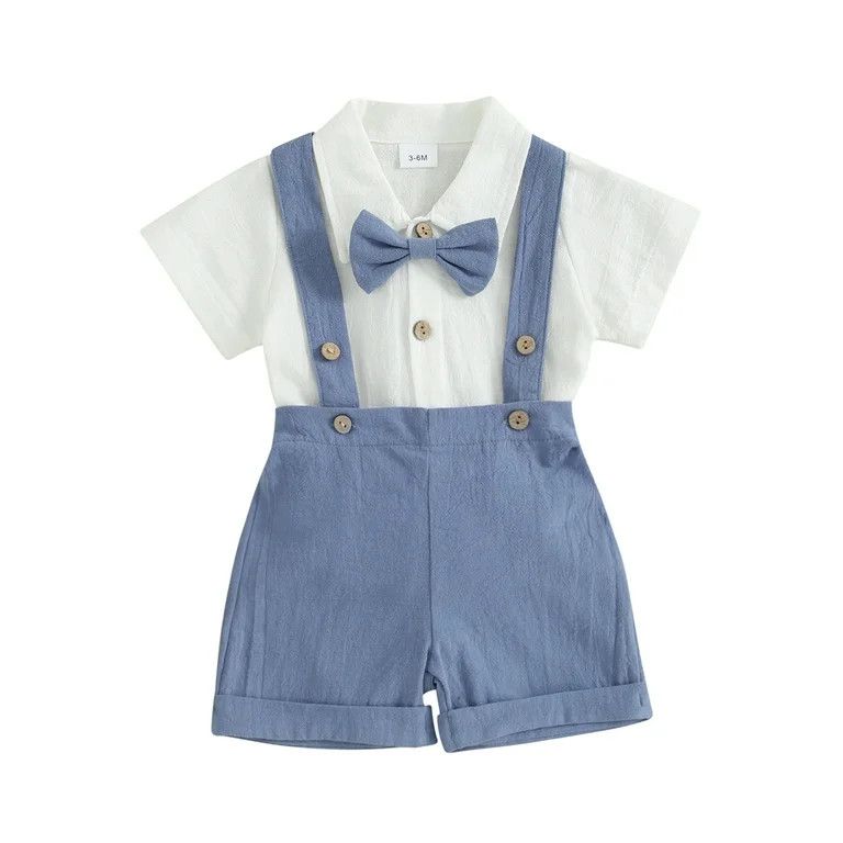 Infant Baby Boys Gentleman Outfits Short Sleeve Turn-Down Collar Romper Suspenders Shorts Bowtie ... | Walmart (US)