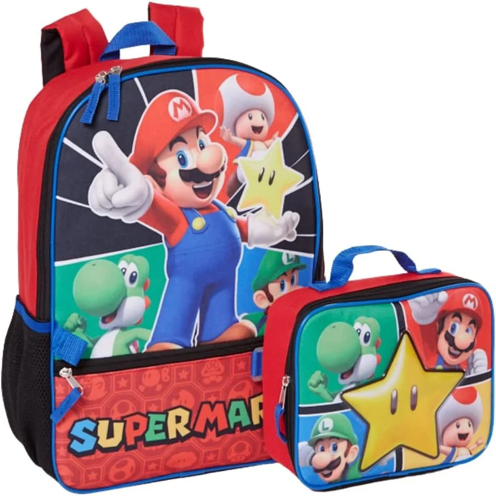 Super Mario Backpack with Lunch Box Mario Kids Backpack 2 Piece Set 16 inch | Walmart (US)