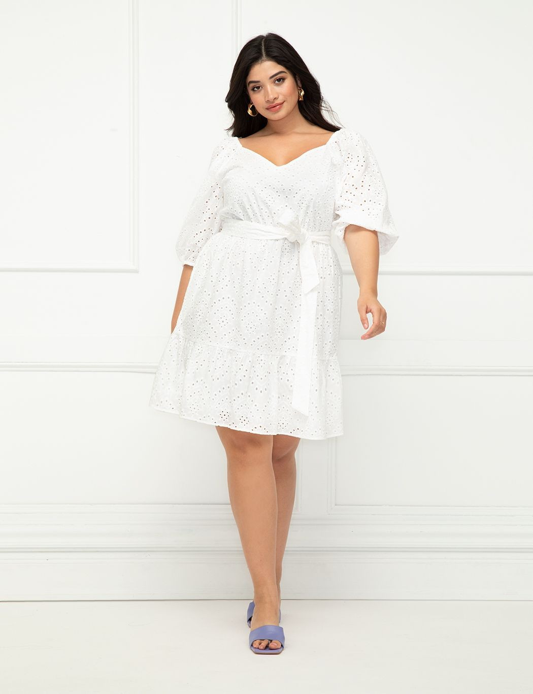 ELOQUII Elements Eyelet Dress With Belt | ELOQUII | Eloquii