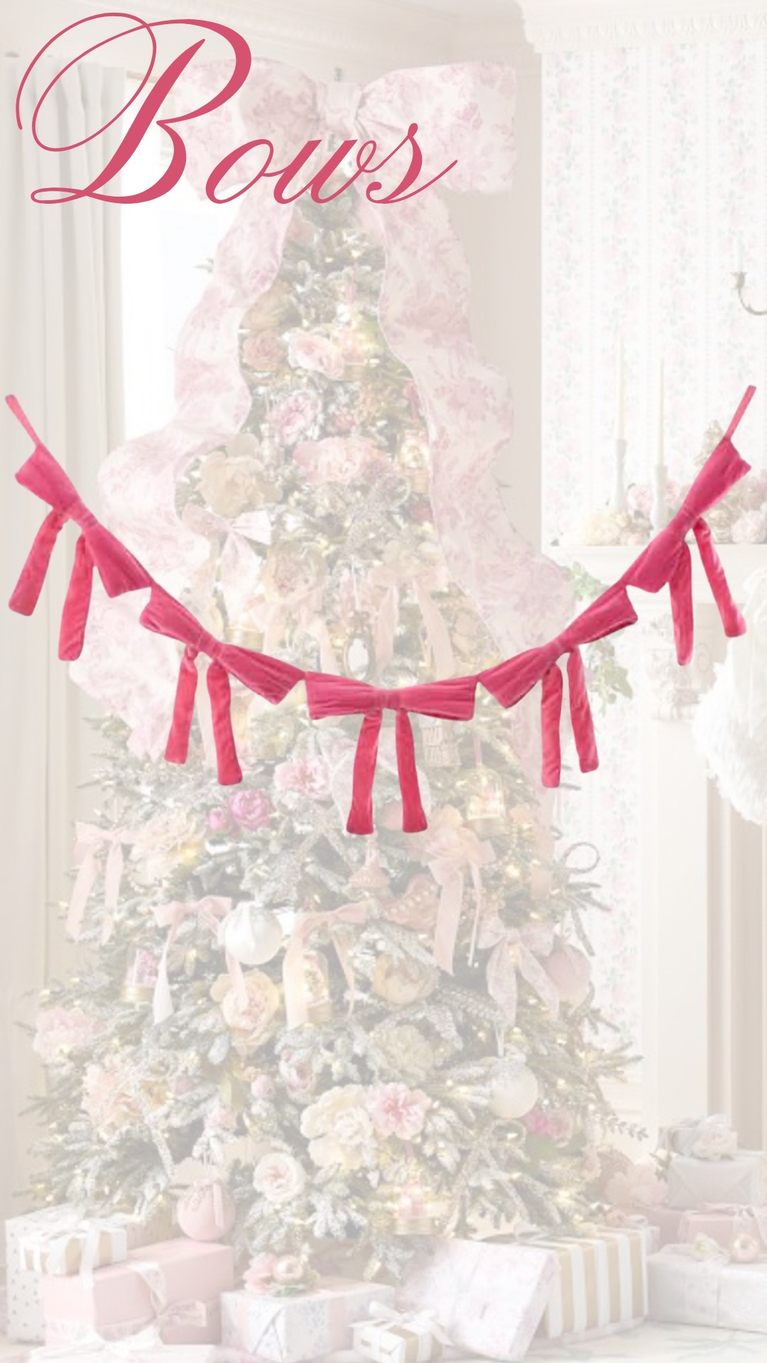 Sweet pink velvet bow garland on sale for only $16 🎀 Comes in red and burgundy too! 