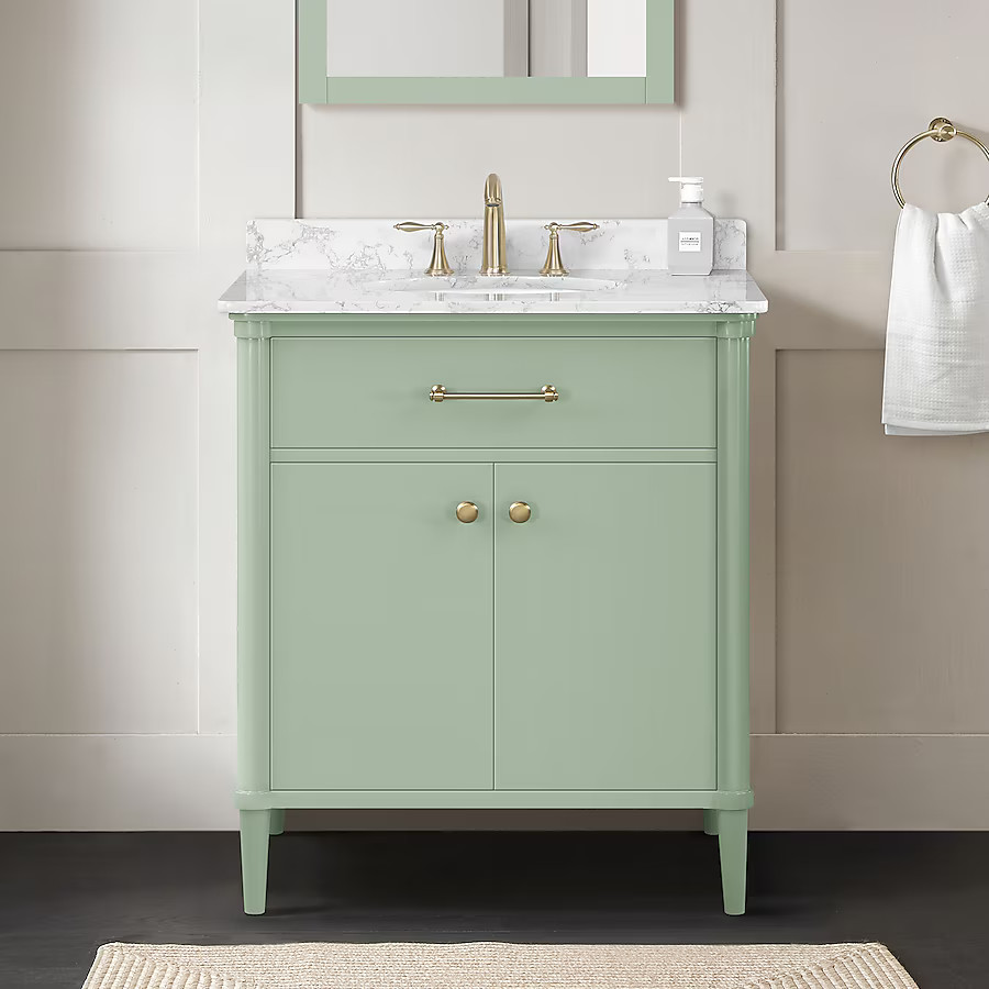 allen + roth Rian 30-in Sea green Undermount Single Sink Bathroom Vanity with White Engineered St... | Lowe's