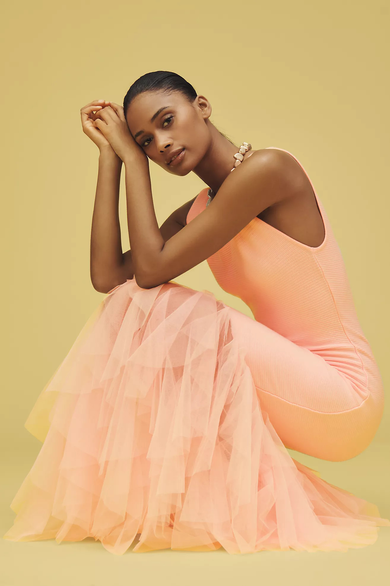 BLITHE Knit Tulle Sleeveless Maxi Dress | Anthropologie (US)