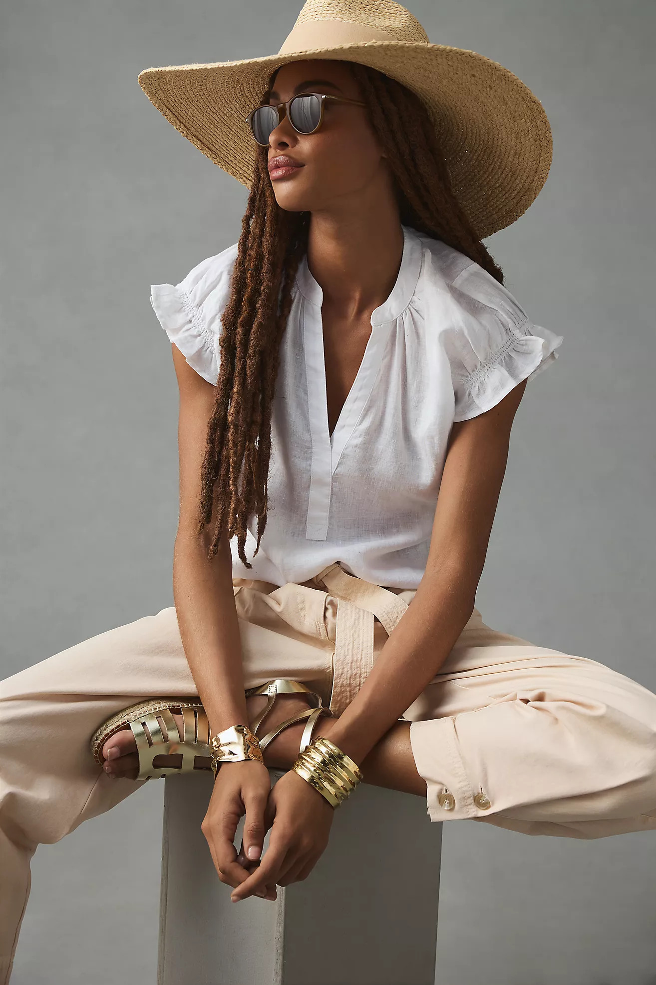 Pilcro Deep-V Linen Blouse | Anthropologie (US)