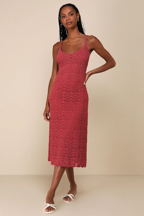 Sunset Vibes Rust Red Crochet Sleeveless Midi Dress | Lulus