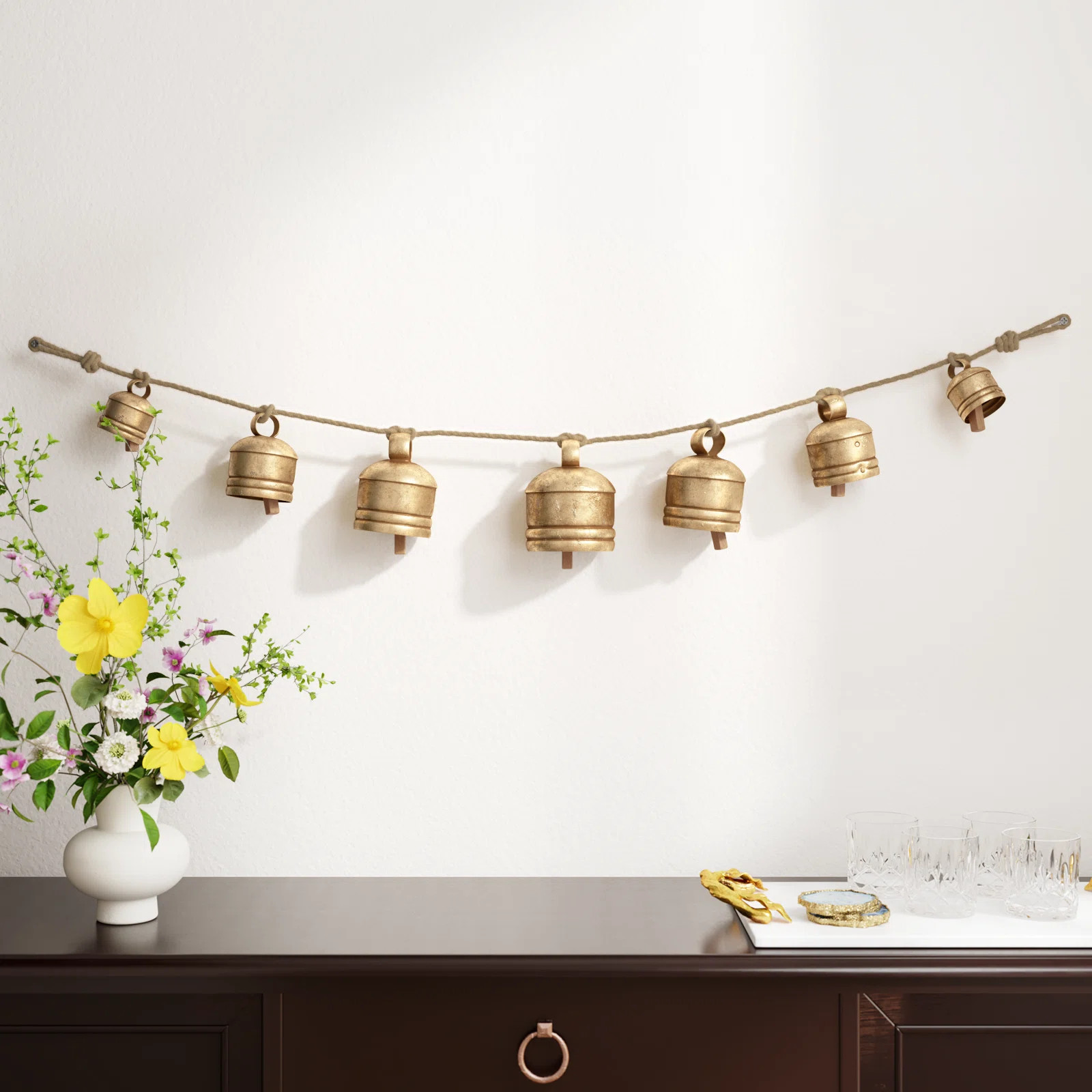 Kristen Metal Horizontal Hanging Decorative Cow Bells | Wayfair North America