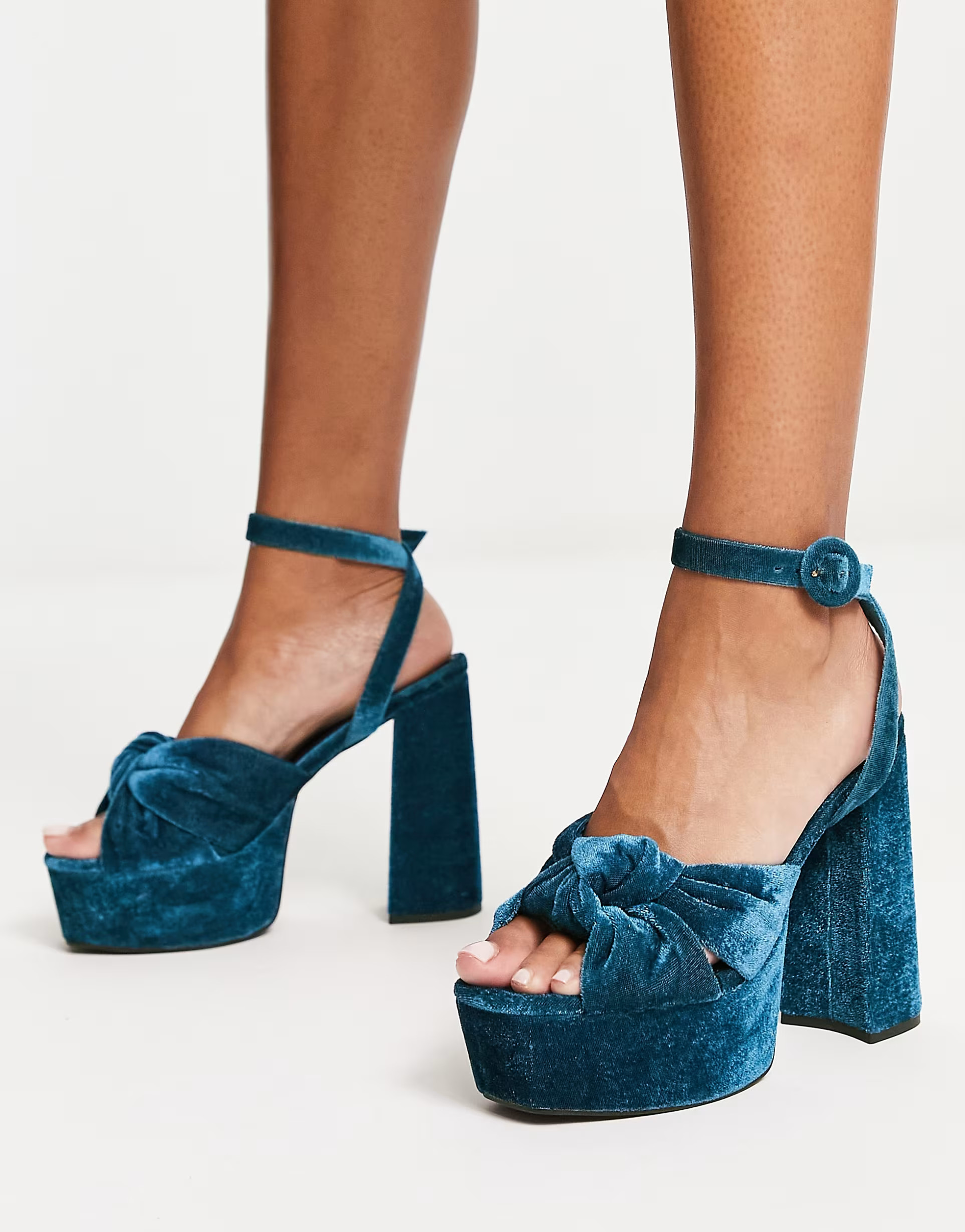 ASOS DESIGN Natia knotted platform heeled sandals in blue | ASOS | ASOS (Global)