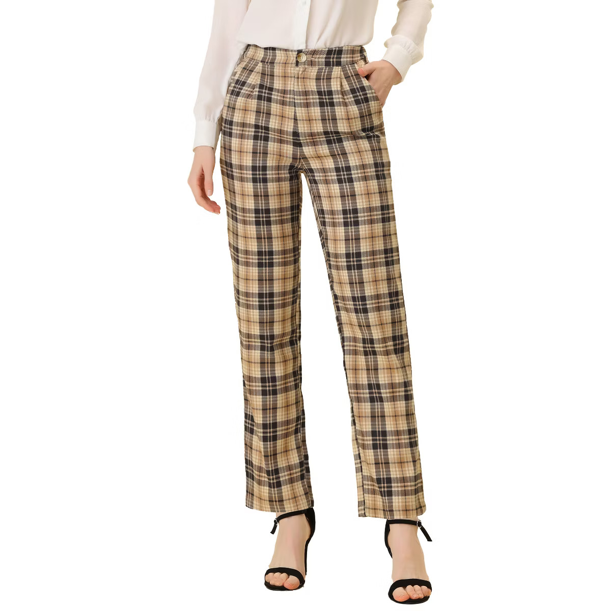 Allegra K Women's Plaid Elastic Waist Casual Work Office Long Trousers | Target
