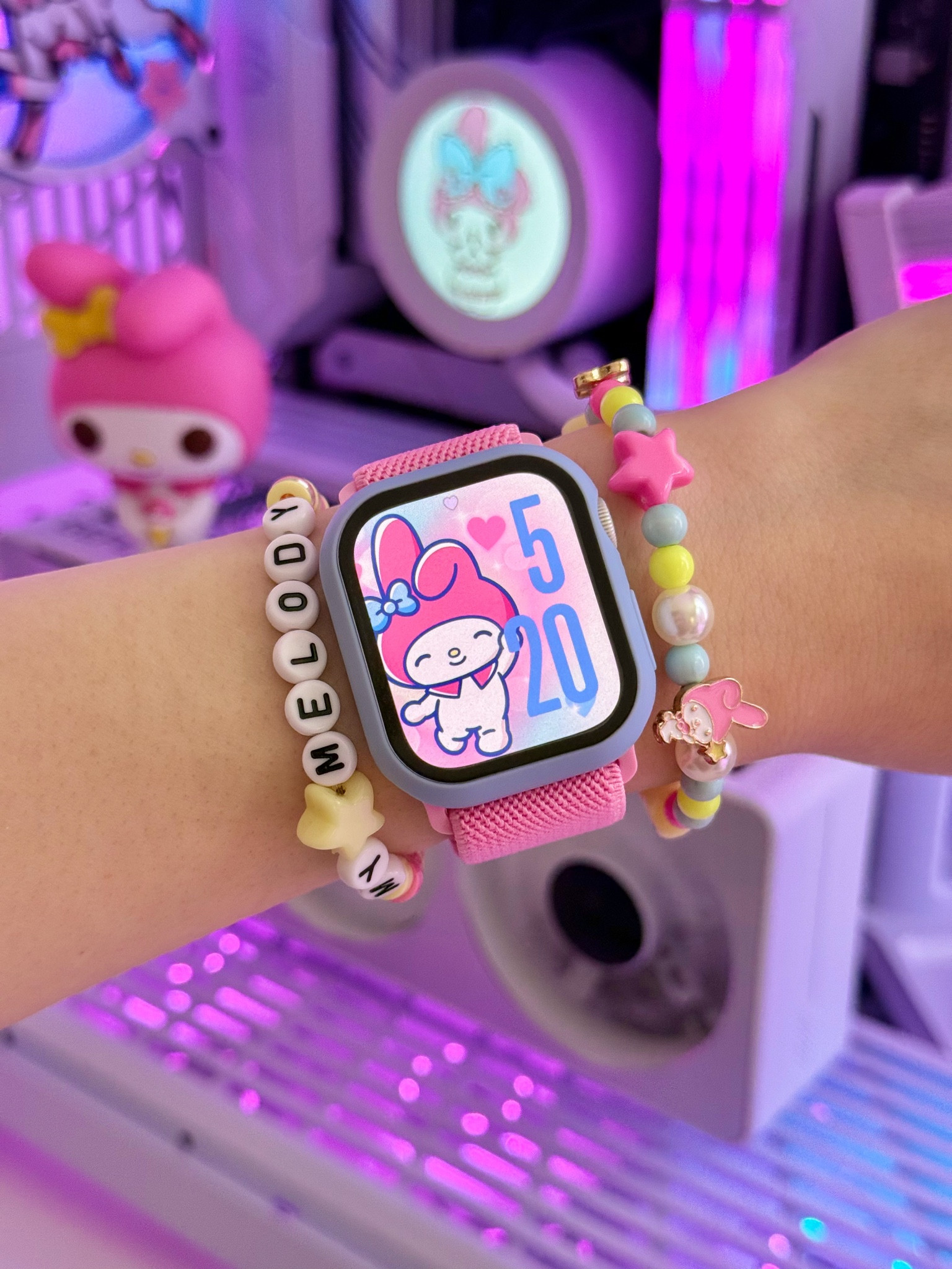 My Melody themed Apple Watch and accessories! 🎀  I customized it with a pastel blue protective case + pink watch band to go with my My Melody watch face, and layered it with bracelets to complete this Sanrio-themed combo. 💕

Linked the exact case, watch band, and some similar bracelets + Apple Watch accessories so you can customize your watch too!✨

💕🌸💕🌸💕🌸💕

Apple Watch accessories, Apple Watch cover, Apple Watch case, My Melody Apple Watch, Sanrio, Sanrio accessories, My Melody accessories, My Melody bracelet, custom Apple Watch, friendship bracelet, Hot Topic, cute accessories

#LTKStyleTip #LTKFindsUnder50 #LTKActive