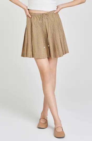 WAYF Sarah Plaid Cotton Drawstring Miniskirt in Khaki Plaid at Nordstrom Rack, Size X-Large | Nordstrom Rack