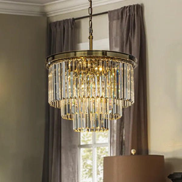 Elioth 6-Lights Modern 3-Tier Round Crystal Fringe Chandelier | Wayfair Professional