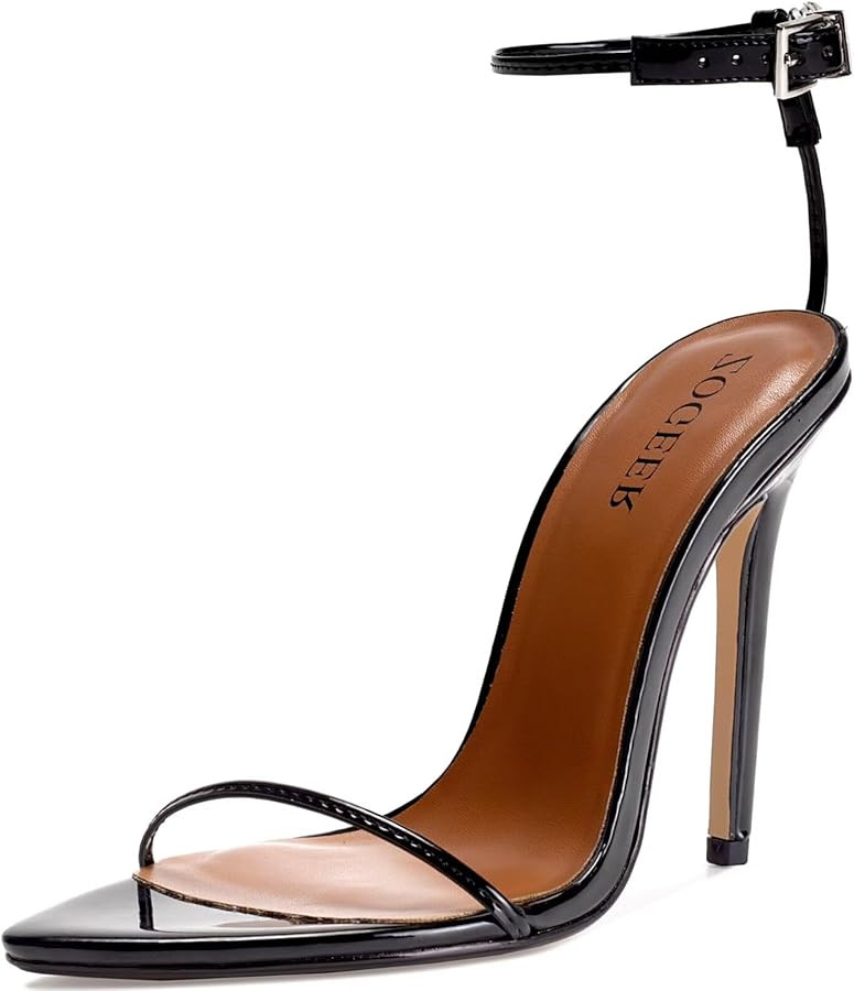 Women's Stiletto High Heeled Sandals 4.7 inch Sexy Strappy Open Toe Black Red Heels Wedding Party... | Amazon (US)