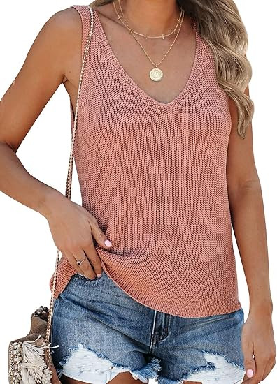 Tutorutor Womens Summer Sleeveless V Neck Sweater Vest Fall Knitted Loose Cami Tank Tops | Amazon (US)