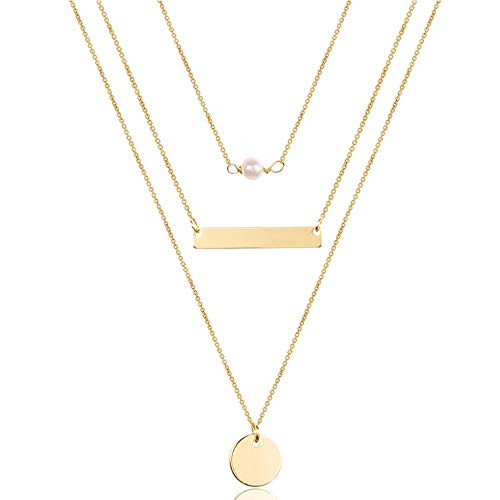 Turandoss Dainty Layered Choker Necklace, Handmade 14K Gold Plated Y Pendant Necklace Multilayer Bar | Amazon (US)