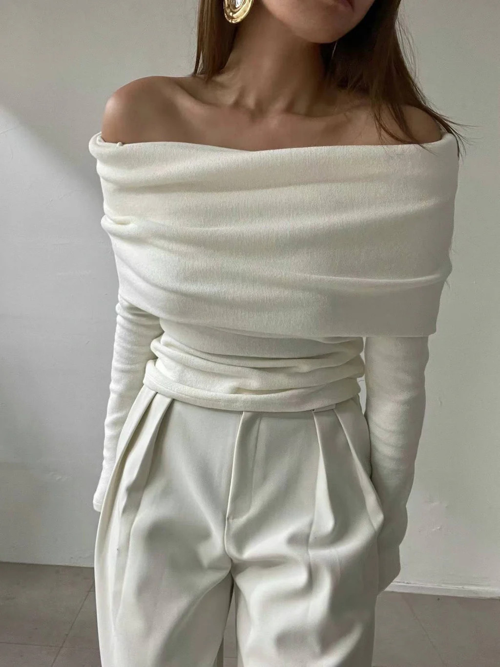 Veni Off Shoulder Knit Top Milk | Marcela London