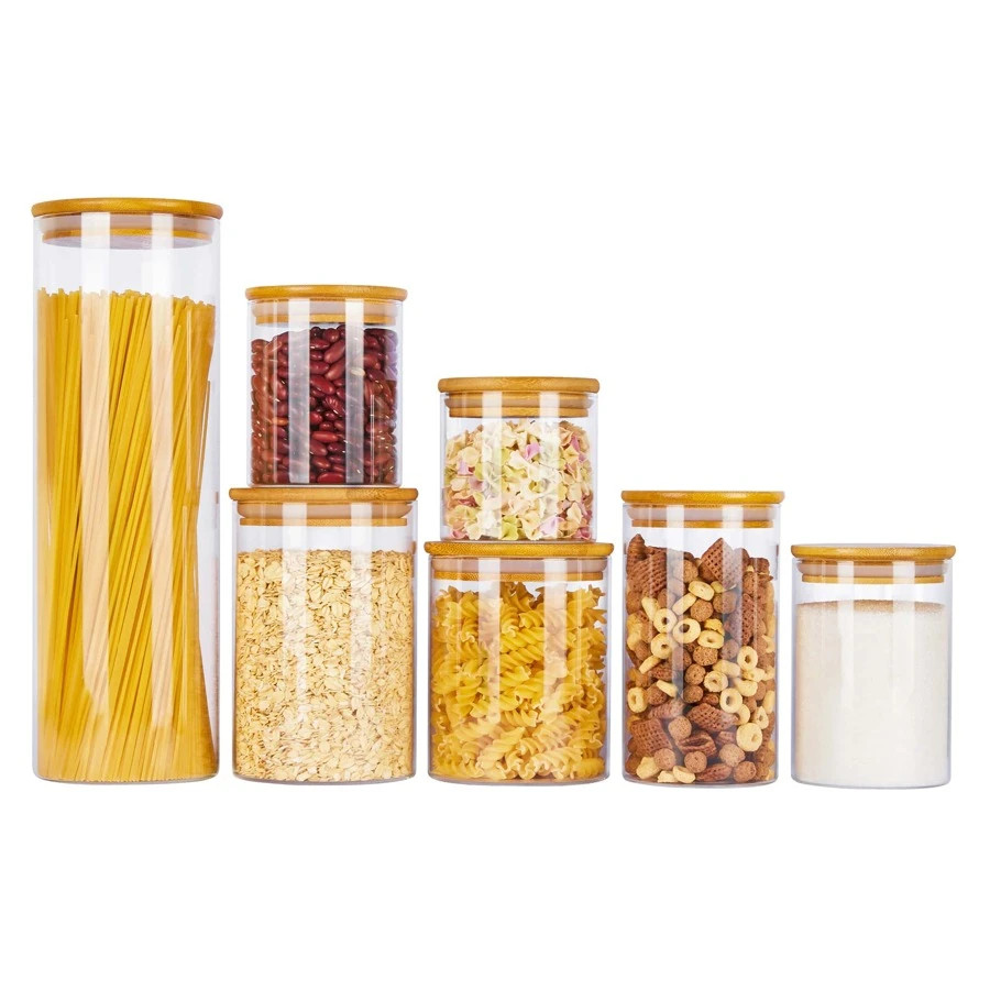 SHEIN X Heather Rae Vtopmart Glass Food Storage Jars, 7 Pack Food Containers With Airtight Bamboo... | SHEIN