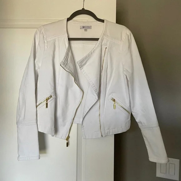 Jennifer Lopez White Jean Jacket with Gold Zippers (Size M) | Poshmark