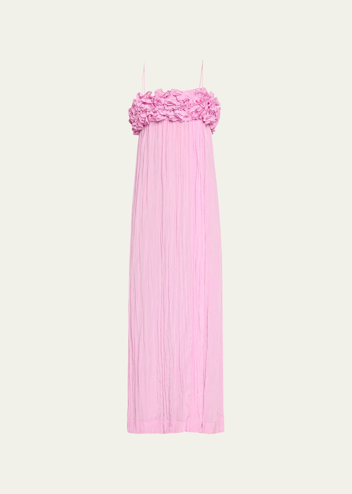 Ganni Shiny Spaghetti-Strap Ruffle Maxi Dress | Bergdorf Goodman