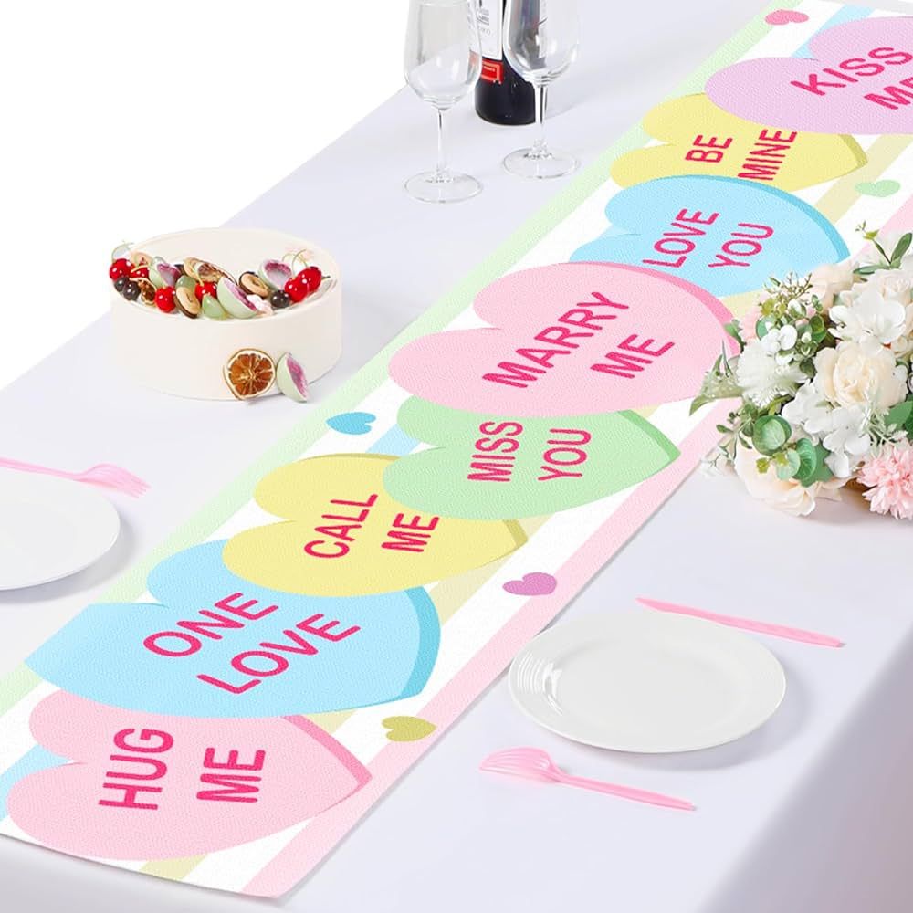 VitalCozy Valentine's Day Table Runner 13 x 70 Inch Conversation Hearts Candy Table Runner Washab... | Amazon (US)