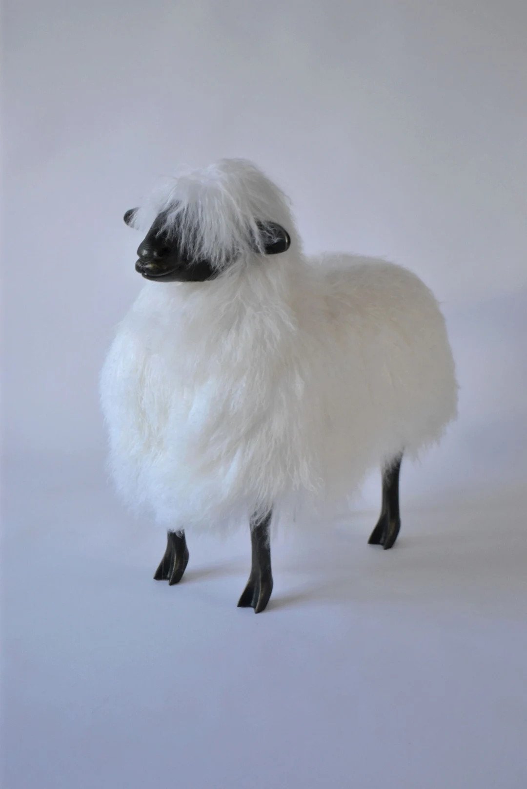 Small Sheep Sculpture Ottoman With Real Mongolian Sheepskin - Etsy | Etsy (US)