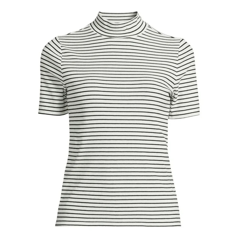 Free Assembly Women's Ribbed Mock Neck Top with Short Sleeves, Sizes XS-XXL | Walmart (US)