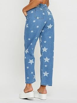 Women's Mid Rise Straight Leg Blue Star Cropped Jeans | Amazon (US)