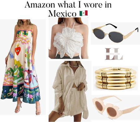 Amazon finds, vacation outfits, travel outfit, resort style, beach trip, maxi dress, designer inspired, sunglasses, beach cover up set, gold jewelry 

#LTKstyletip #LTKtravel #LTKfindsunder50
