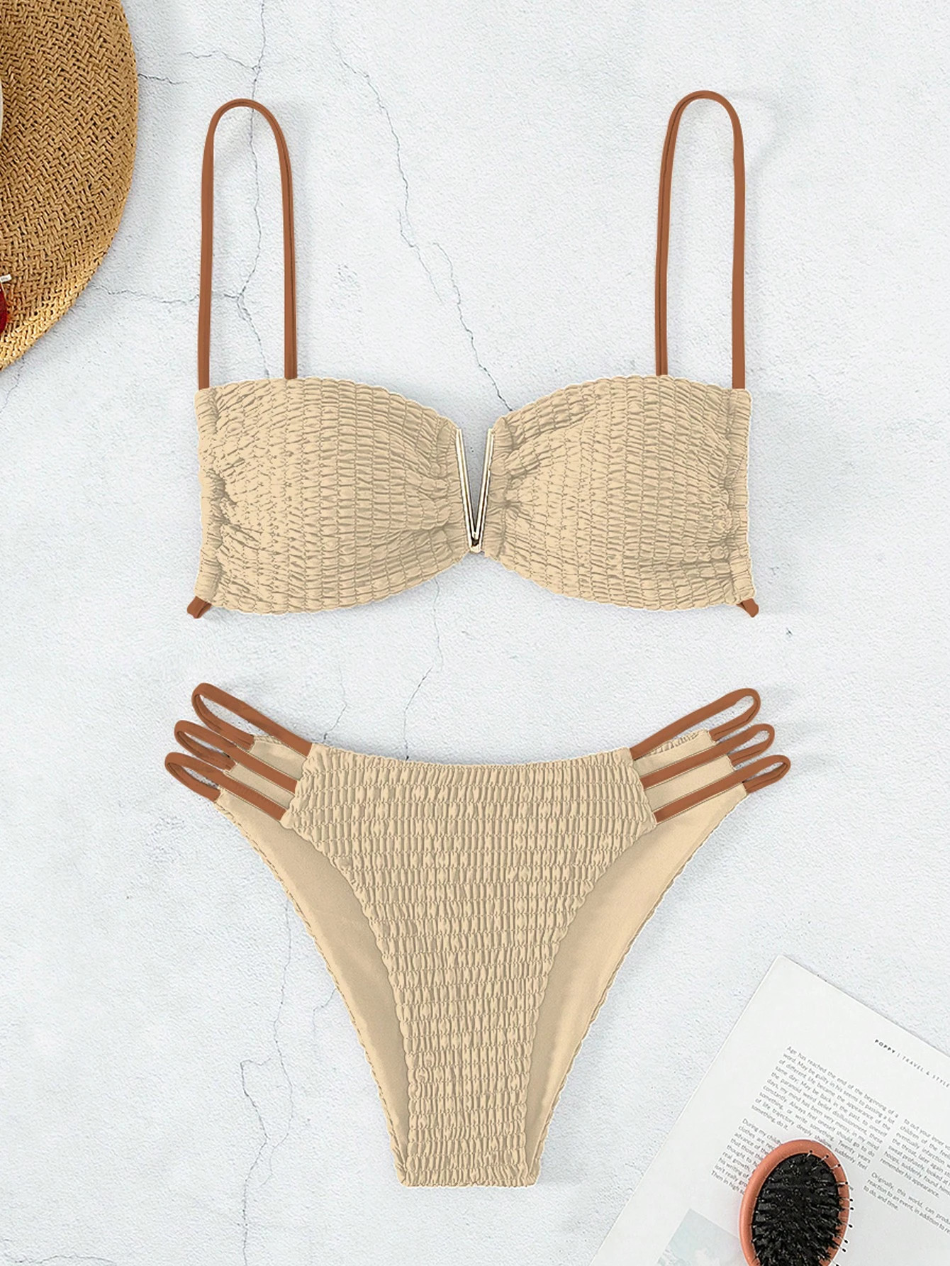 SHEIN Swim Vcay Smocked Cut Out Bikini Swimsuit | SHEIN