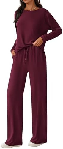 PRETTYGARDEN Womens 2 Piece Outfits Long Sleeve Crewneck Lounge Sets Wide Leg Pants Woman Tracksu... | Amazon (US)