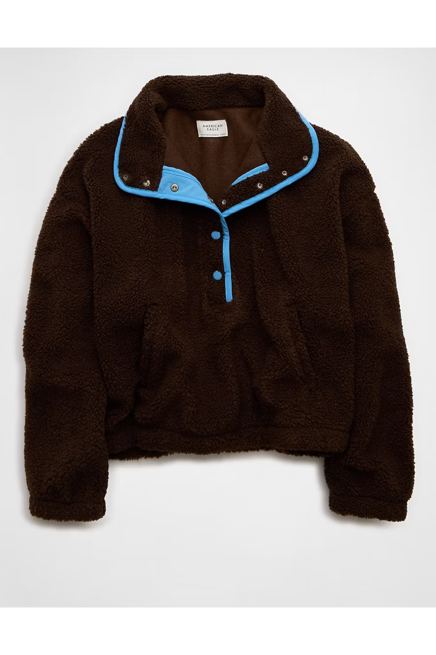 AE Relaxed Sherpa Fleece Henley Sweatshirt Women's Dark Brown XXS | American Eagle Outfitters (US & CA)