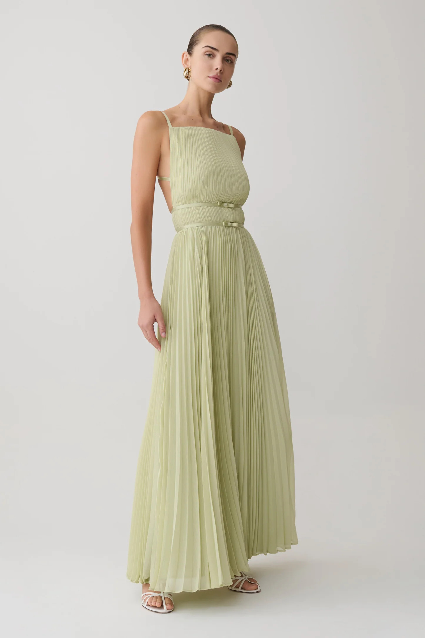Clarisse Pleated Maxi Dress - Sage | MESHKI US