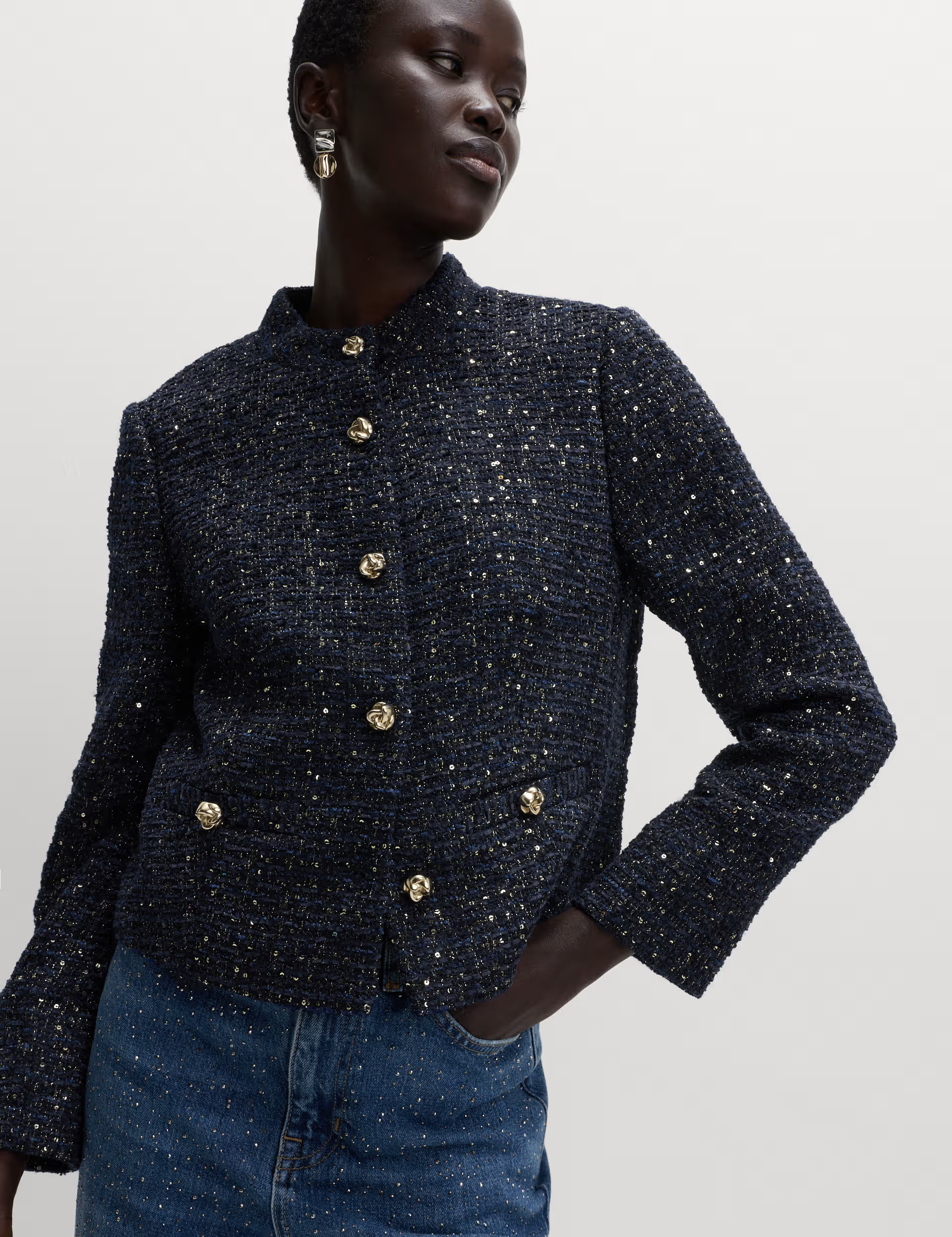 Tweed Sparkly Collarless Blazer with Wool | Marks & Spencer (UK)