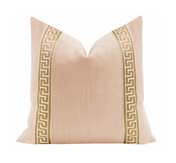 BACKORDER Signature Linen // Cameo + Greek Key Trim // Natural Pillow COVER ONLY | abstract linen... | Etsy (US)