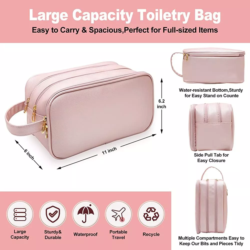 Toiletry Bag for Women, MIZATTO Hanging Travel Makeup Bag Organizer with  TSA Approved Transparent Cosmetic Bag for Full Sized Toiletries, Makeup  Brushes, Travel Accessories Pink