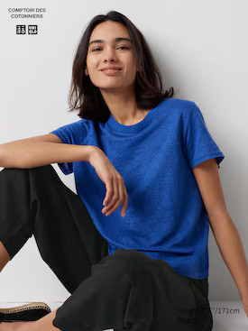 WOMEN'S COMPTOIR DES COTONNIERS LINEN CREW NECK T-SHIRT | UNIQLO AU | Uniqlo Australia
