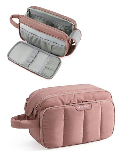 Travel Toiletry Bag for Women, Wide-open Makeup Bag Organizer, Puffy Make Up Case, Large Capacity Cosmetic Organizer for Women for Travel Essentials Toiletries Accessories (Nude Pink) | Amazon (US)